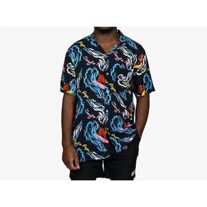 NEW DUVIN surf's pup button up shirt in black multi